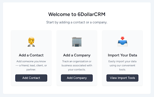 6DollarCRM welcome screen
